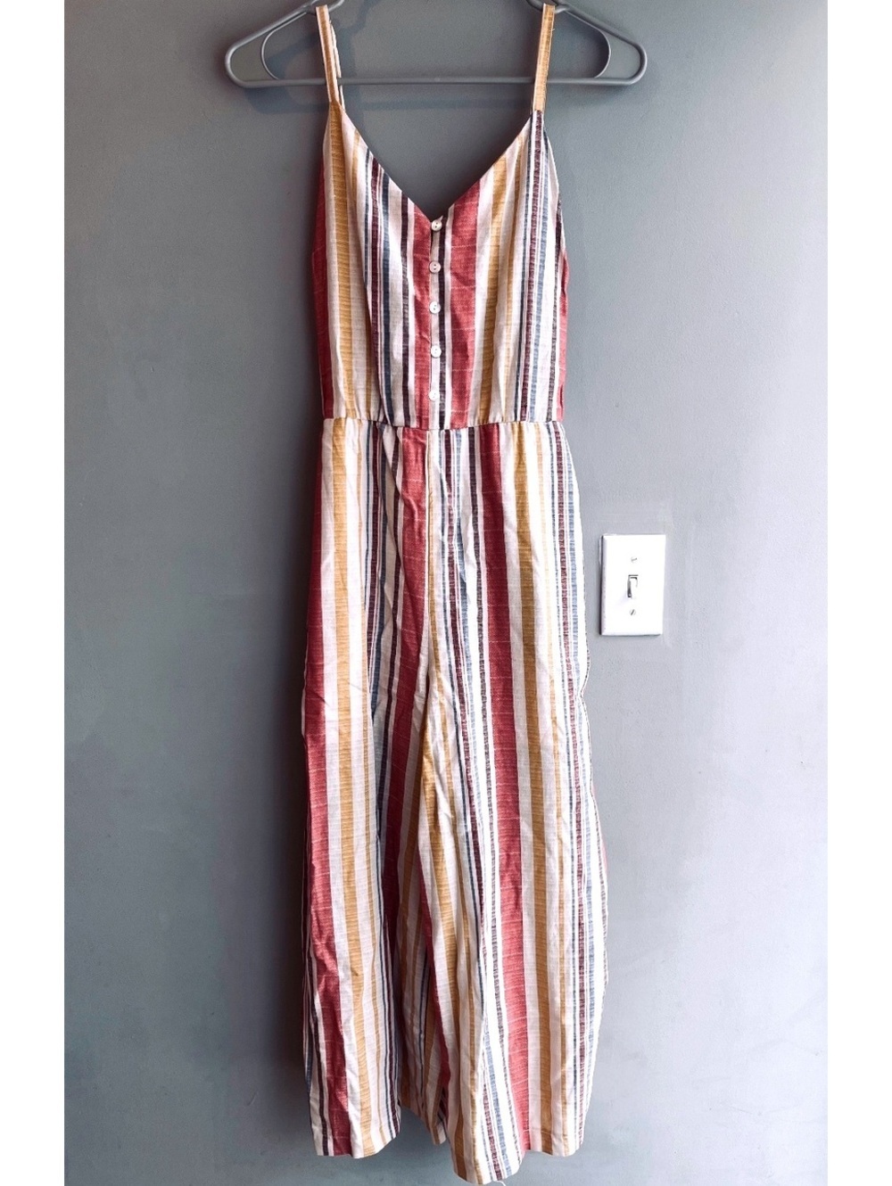 As You Wish Cotton Multicolor Striped Boho Jumpsuit Large